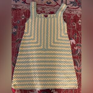 STAUD Psychedelic crochet-knit dress in green and yellow